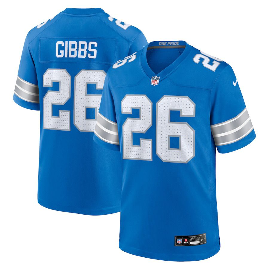 Men Detroit Lions 26 Jahmyr Gibbs Nike Blue Game NFL Jersey
